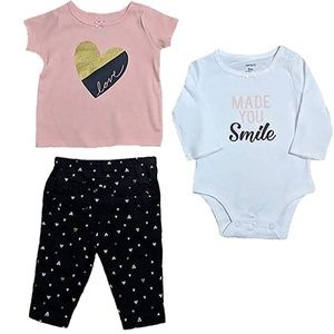 NWT Carter's Baby Girls 3-Piece Smile/Hearts Set